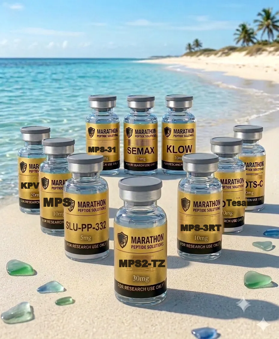 A full kit of ten Marathon Peptide Solutions research peptide vials
